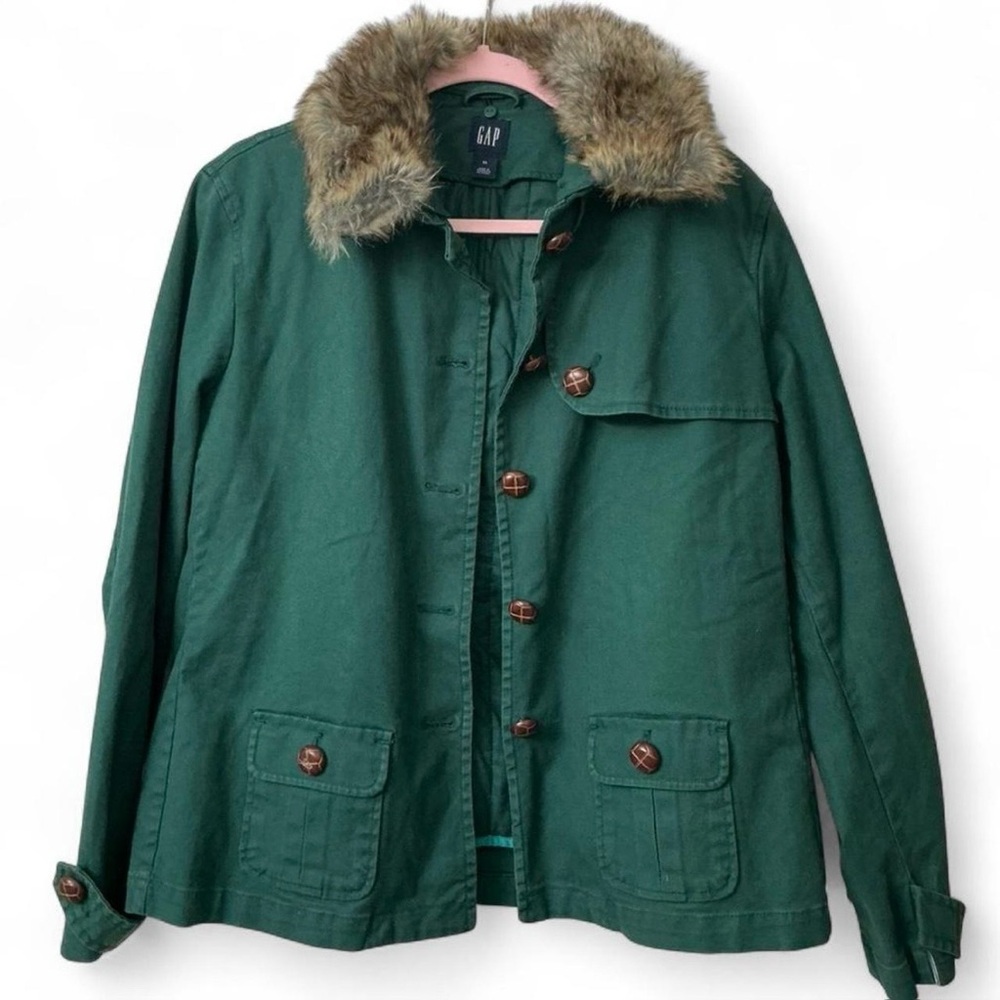 Vintage GAP Forest Green Jacket with Faux Fur Collar